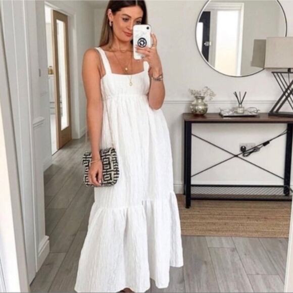 ZARA Voluminous Textured‎ Weave Dress US Small White Bridal Wedding Sundress - Picture 1 of 16